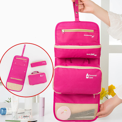 Organizador cosmético Polyester do saco da composição do armazenamento do saco do arti'culo de tocador dobrável do curso