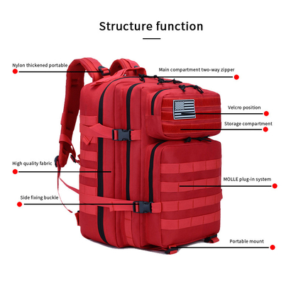 Trouxa militar exterior tática da trouxa 45L do portátil do curso do poliéster vermelho